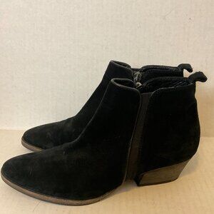 Aquatalia Booties 6 Black Suede Block Heel Zipper Side